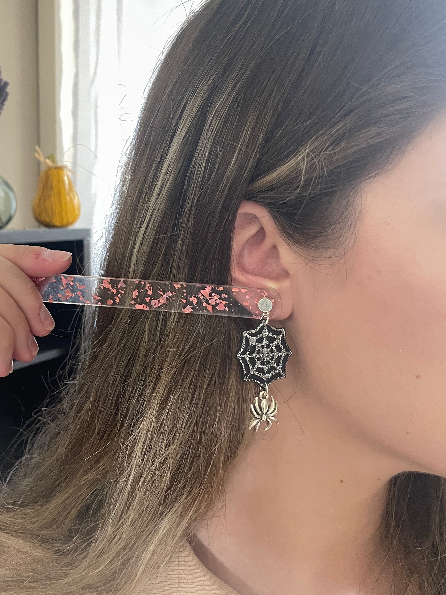 Glitter Spiderweb Dangles