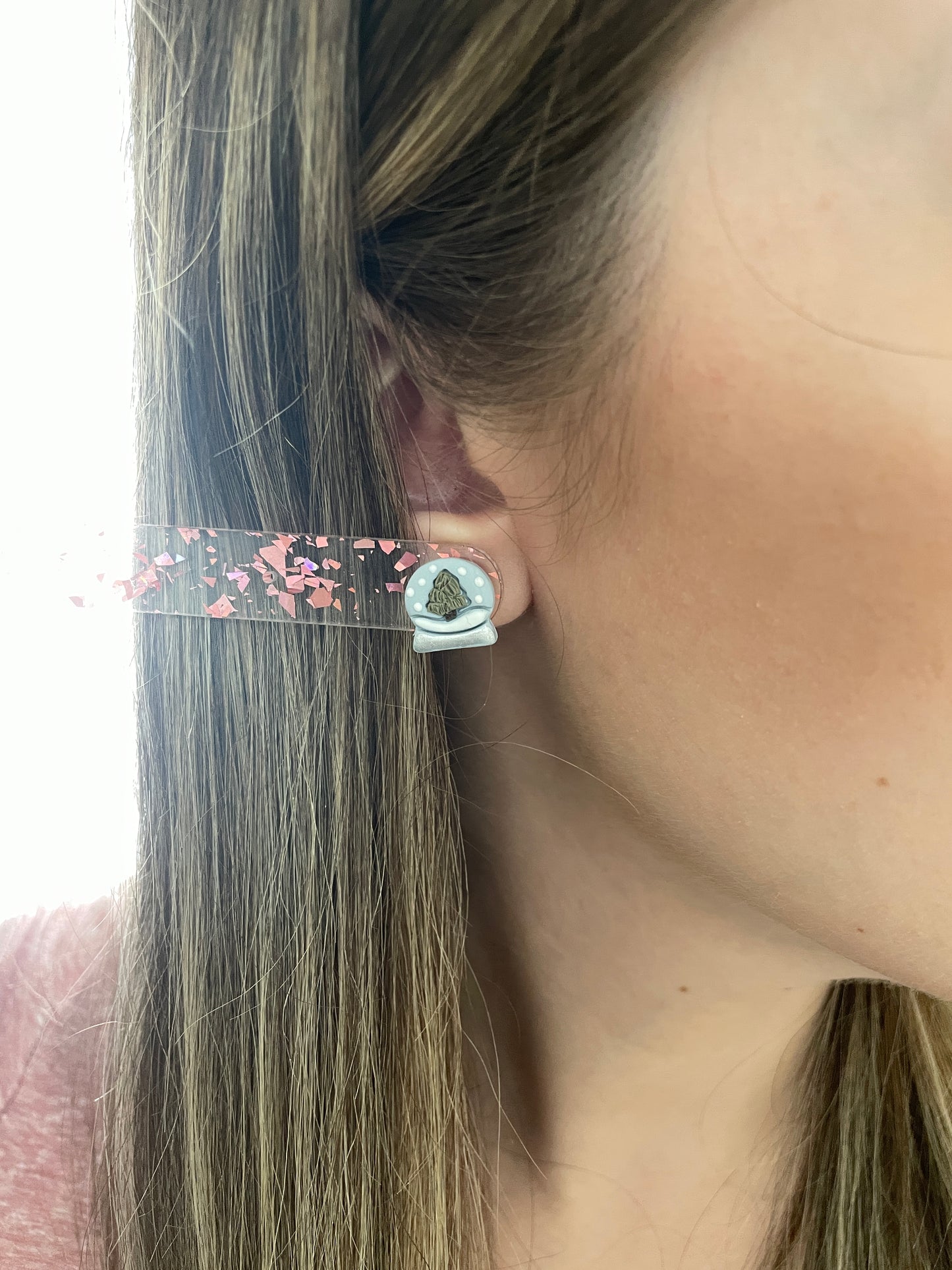 Pink Snow Globe Studs