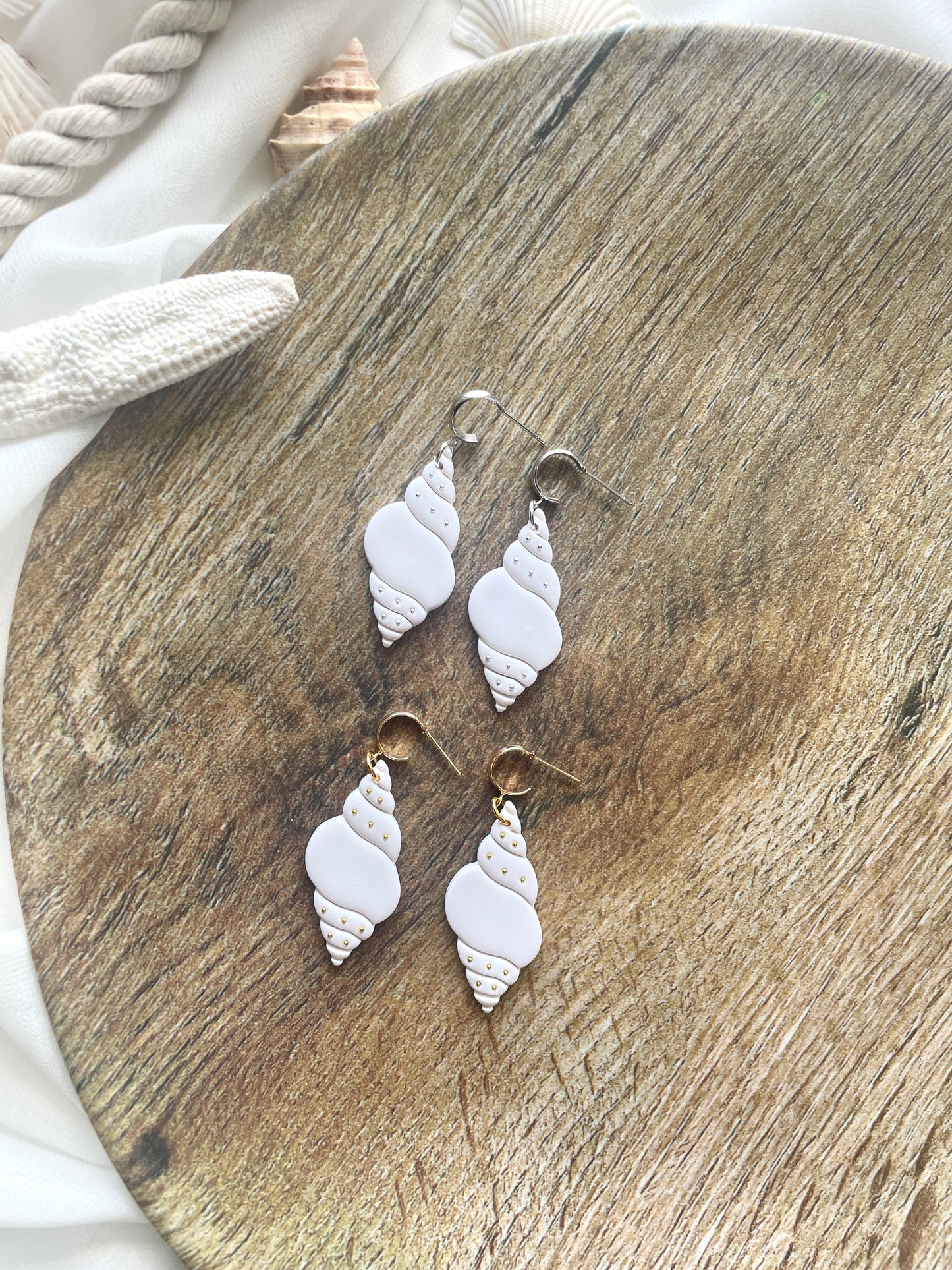 Beaded Seashell Hoops