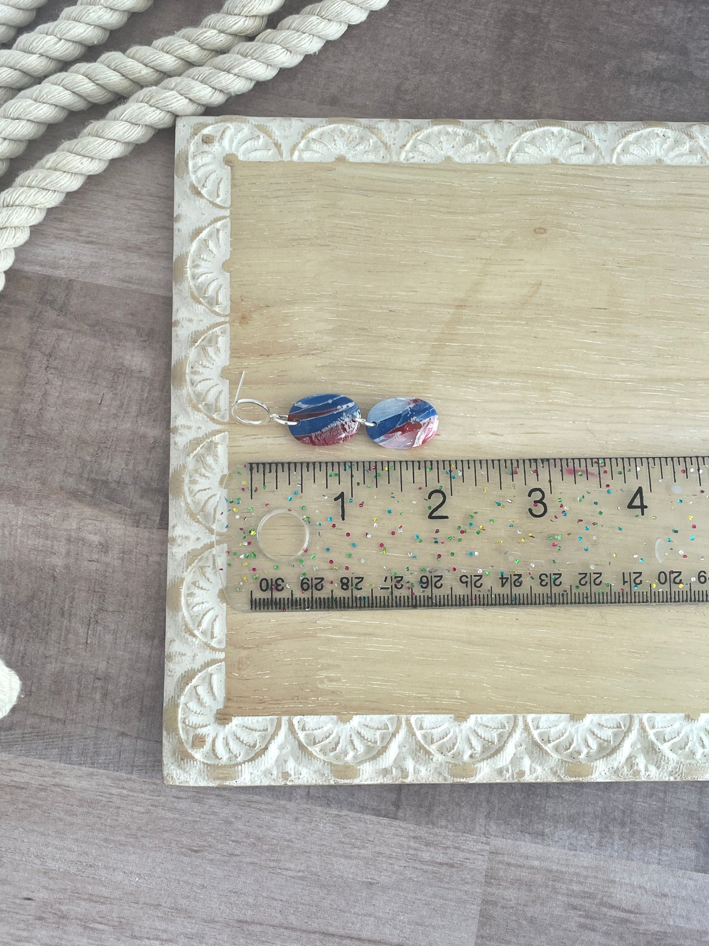 Red White and Blue Marbled Oval Dangles