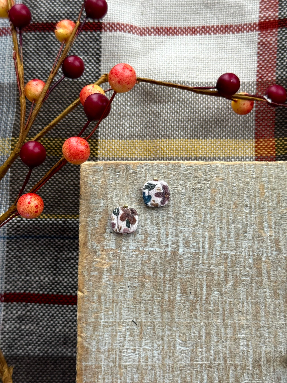 Dark Floral Pumpkin Studs