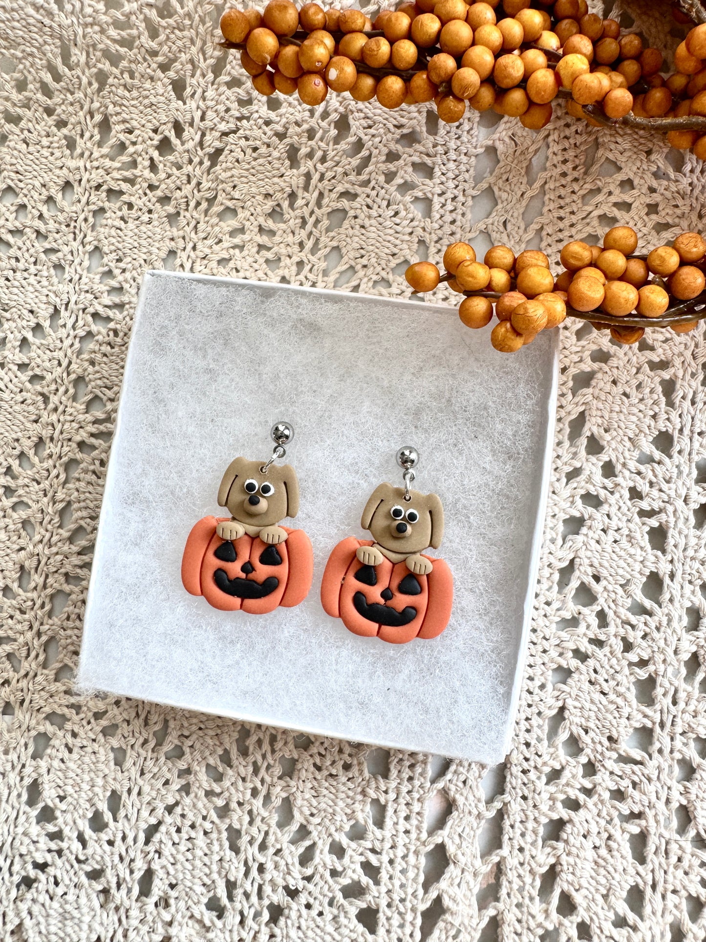 Puppy and Kitten Pumpkin Dangles