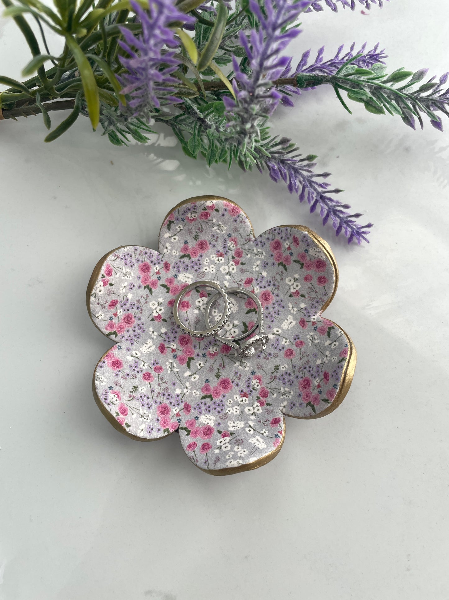 Purple Floral Jewelry Dish