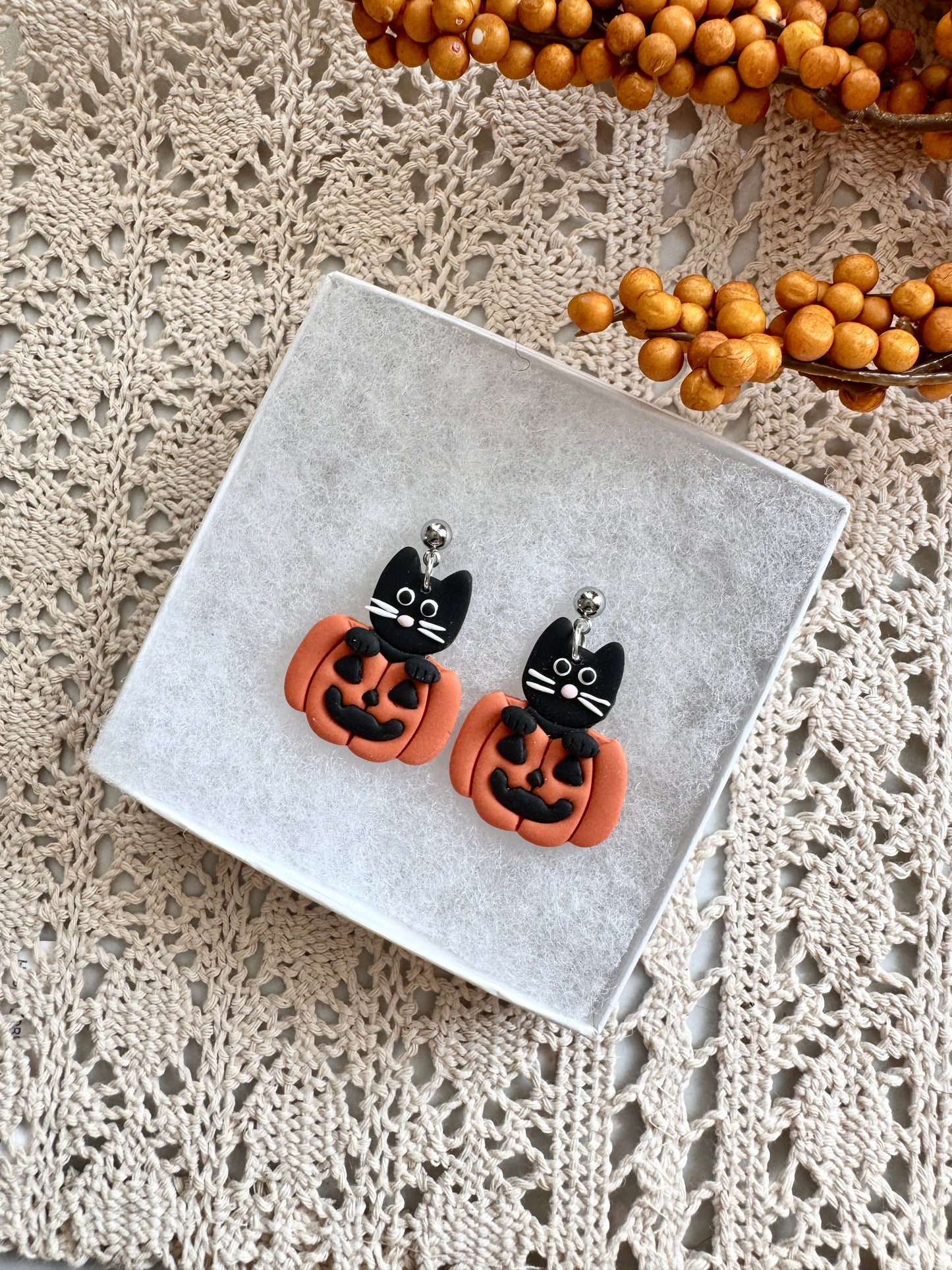 Puppy and Kitten Pumpkin Dangles