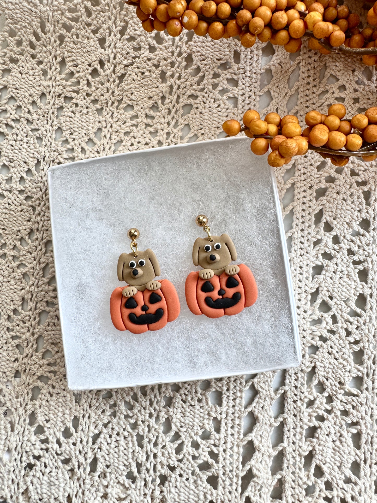 Puppy and Kitten Pumpkin Dangles