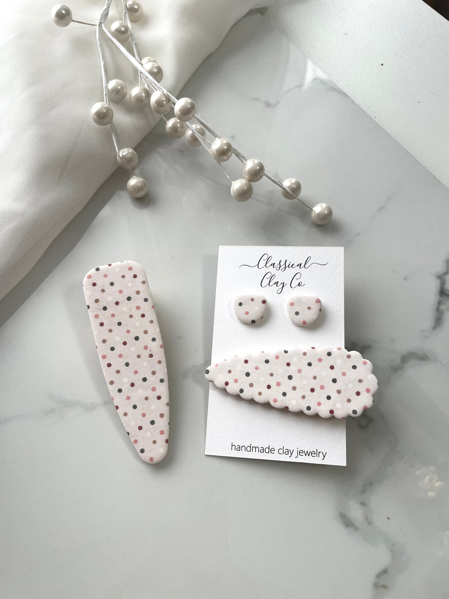 Polka Dot Hair Clip and Stud Combo