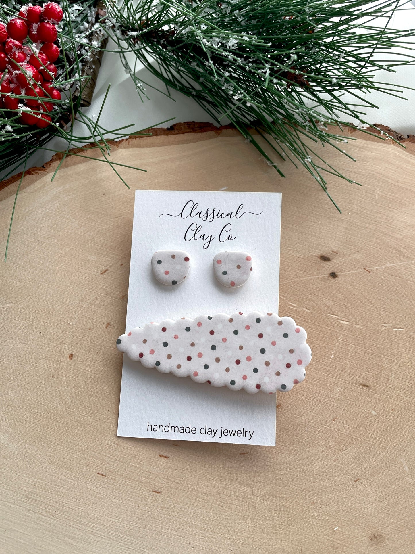 Polka Dot Hair Clip and Stud Combo