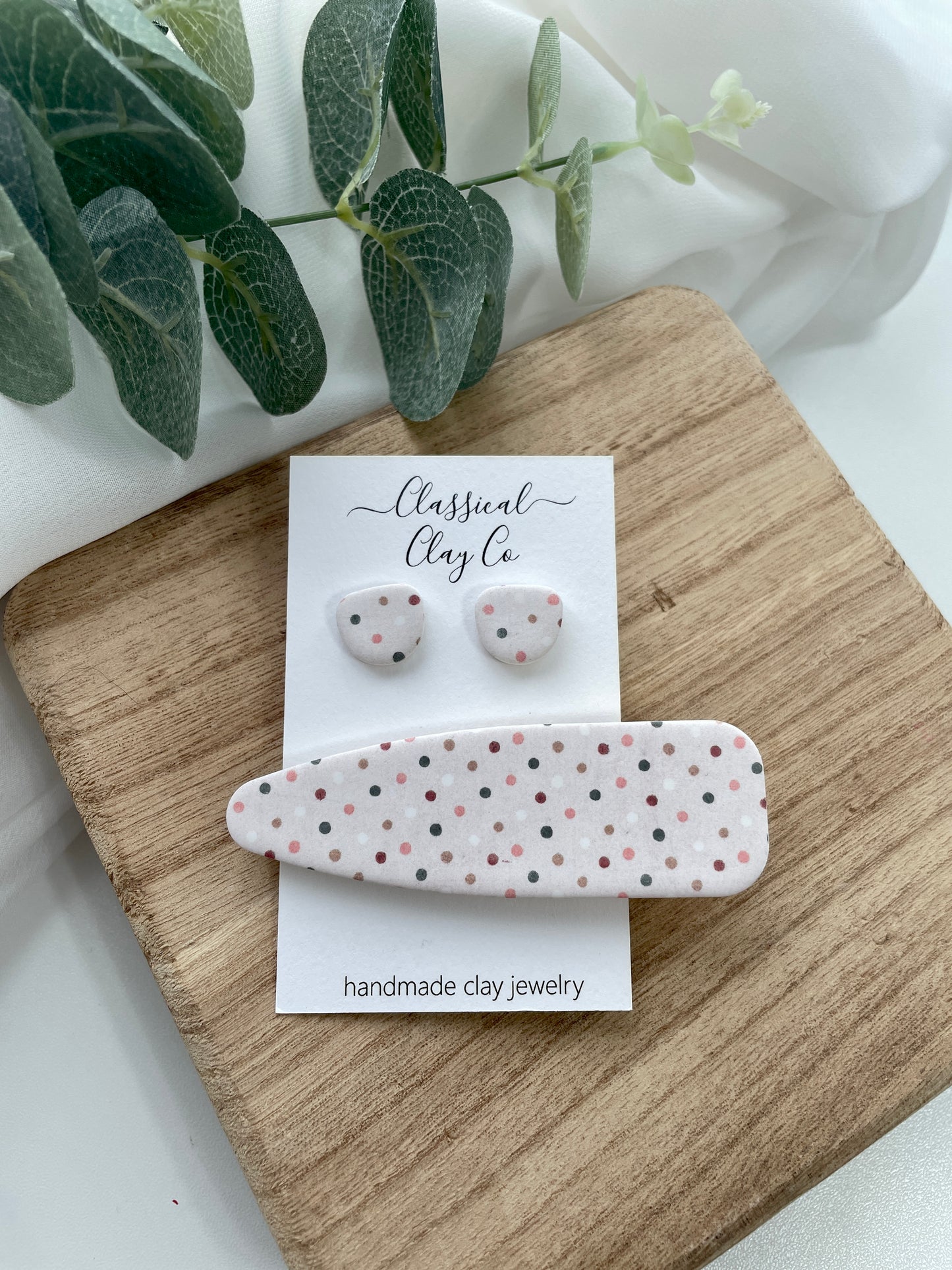 Polka Dot Hair Clip and Stud Combo