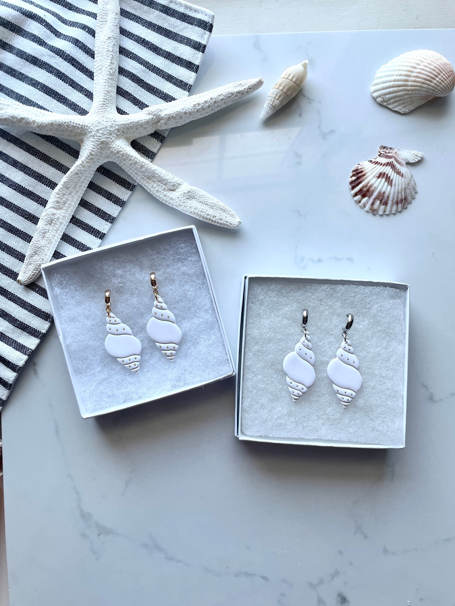 Beaded Seashell Hoops
