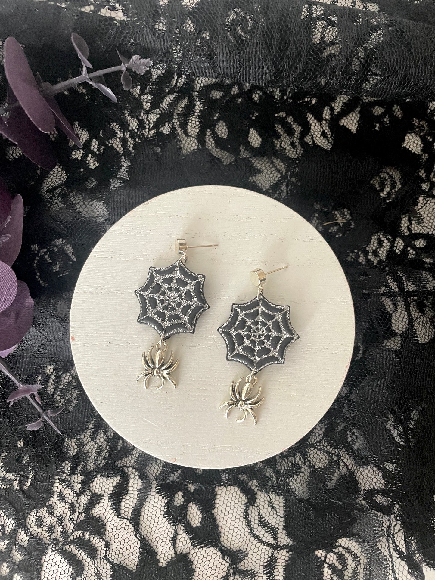 Glitter Spiderweb Dangles