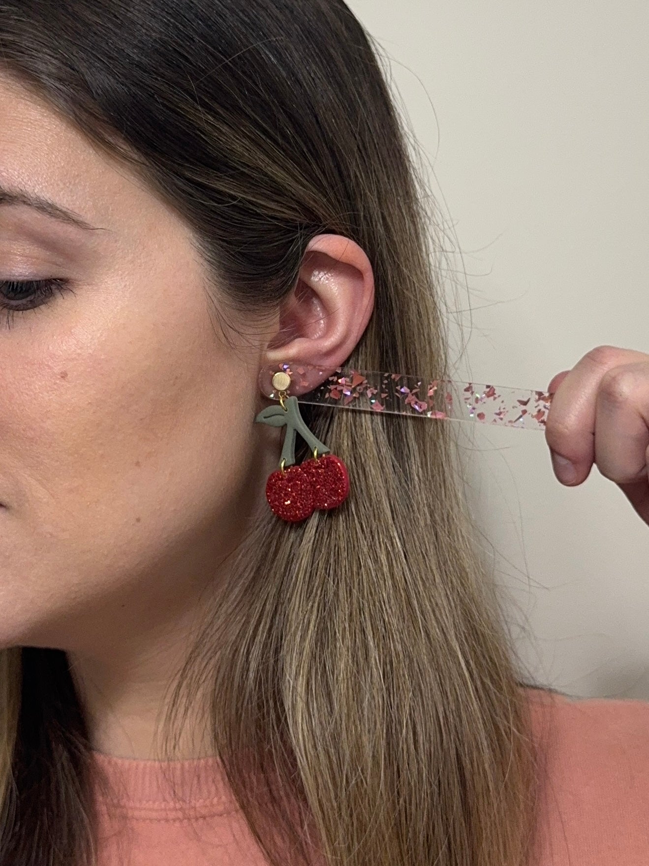 Glitter Cherry Dangles