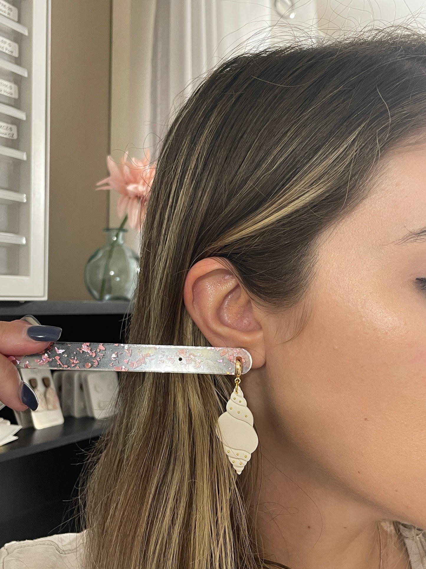 Beaded Seashell Hoops