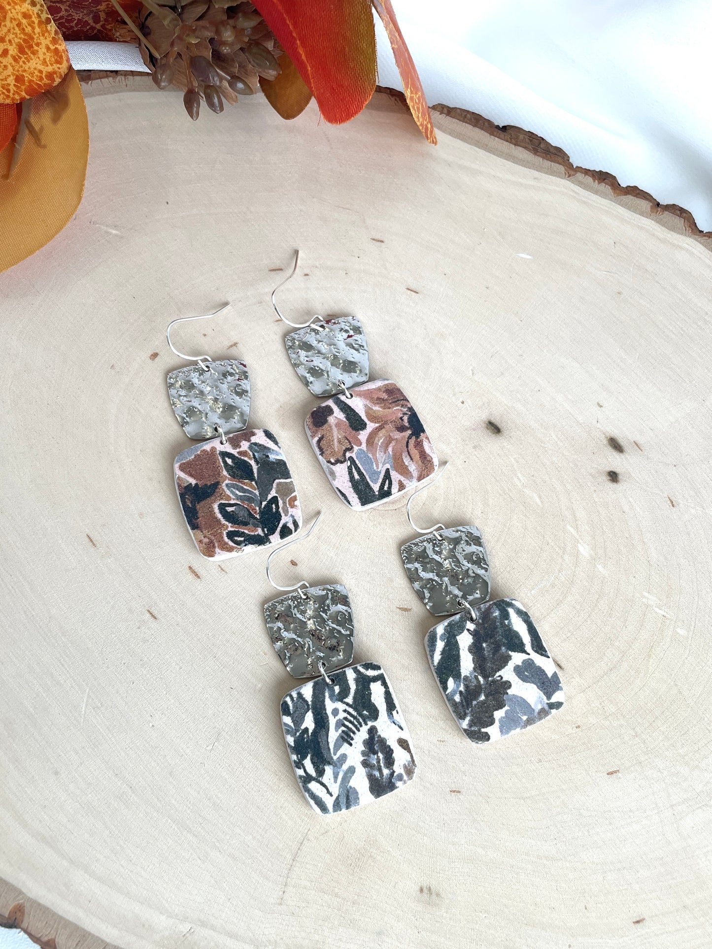 Leaf and Flower Printed Dangles