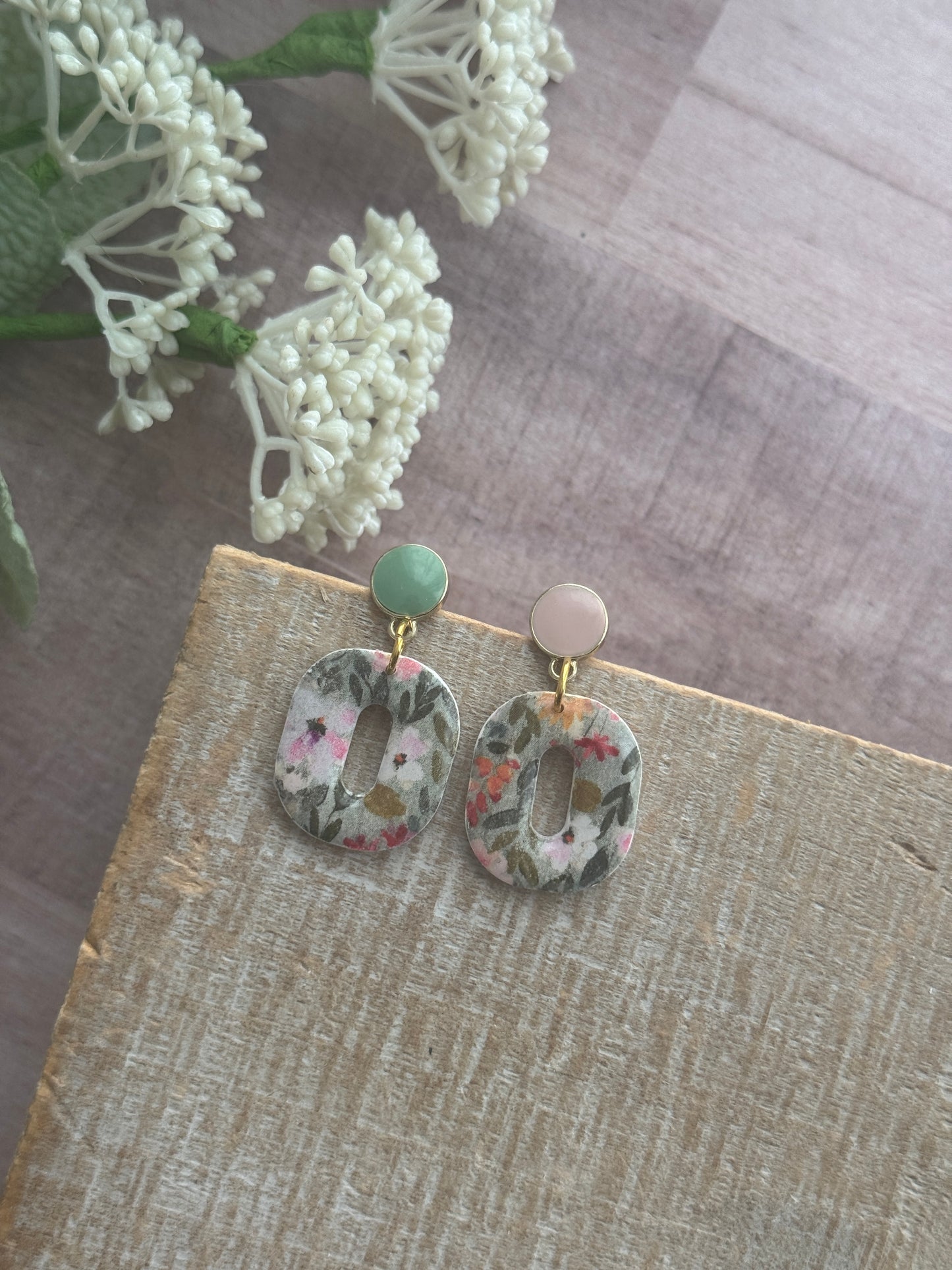 Green Flower Patterned Dangles
