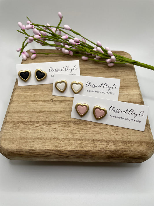 Gold Bordered Heart Studs