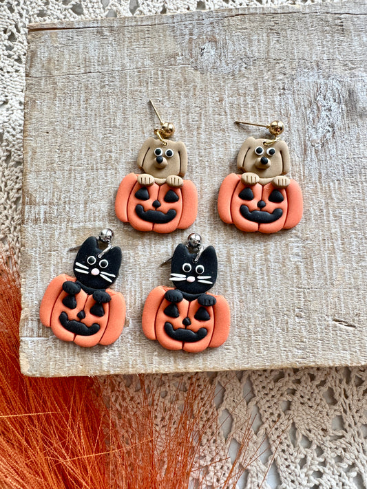 Puppy and Kitten Pumpkin Dangles