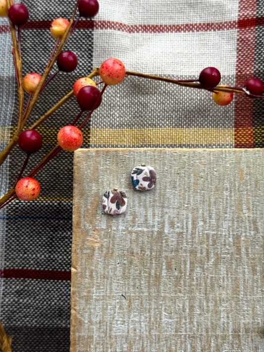 Dark Floral Pumpkin Studs