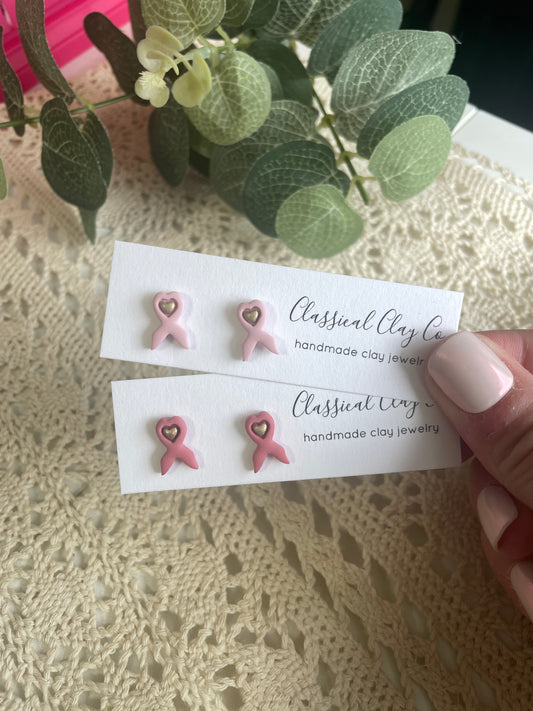 Breast Cancer Ribbon Studs