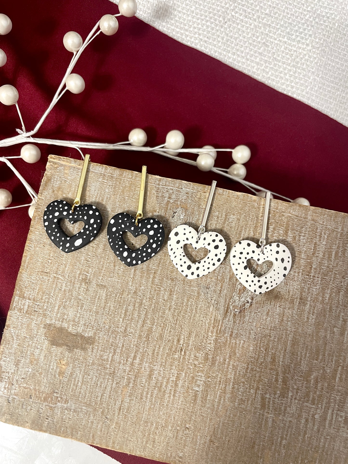 Polka Dot Heart Dangles