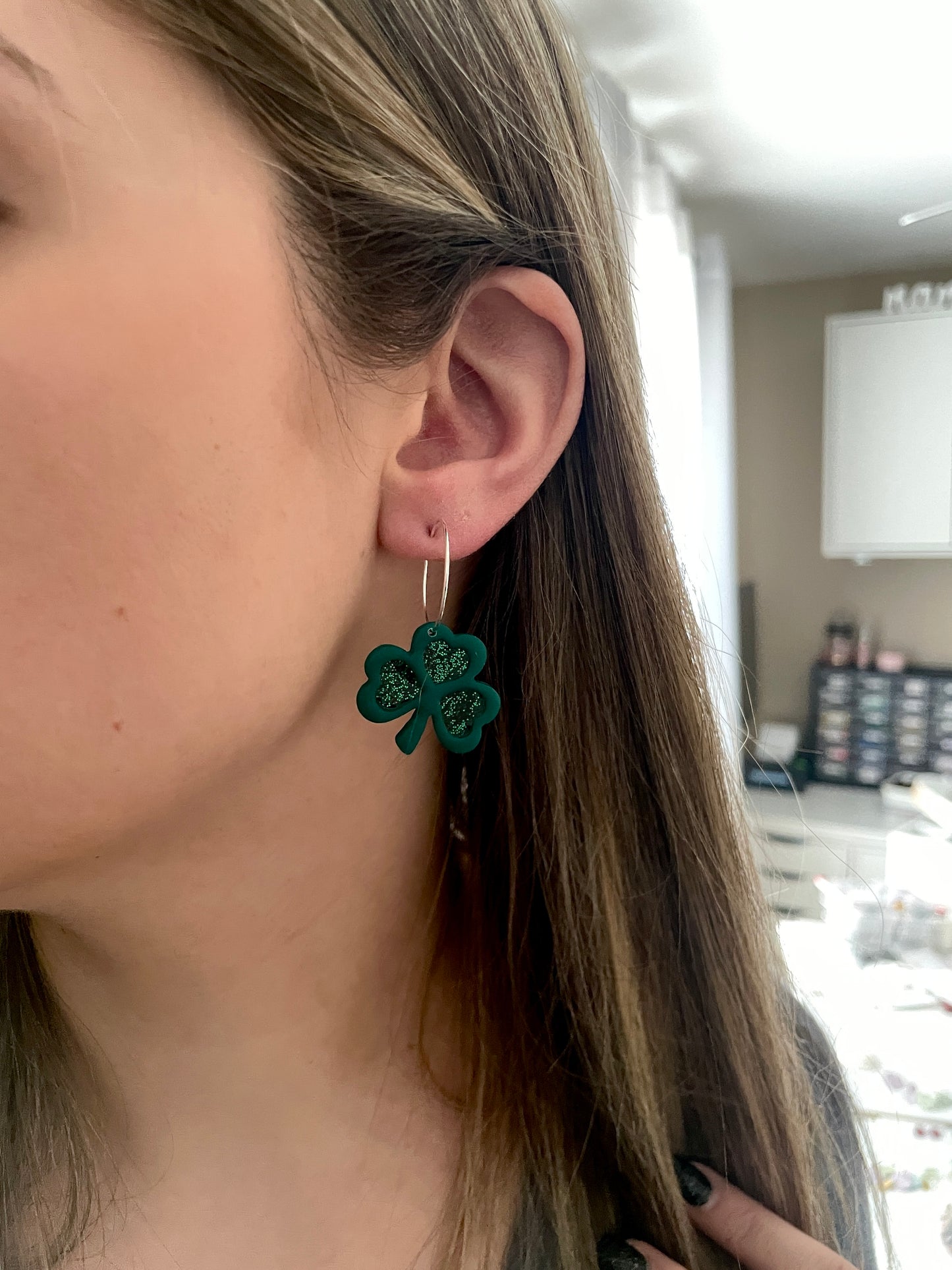 Glitter Shamrock Hoops - Wholesale