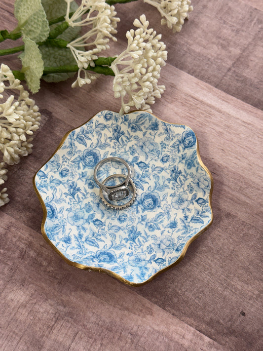 Blue Toile Jewelry Dish