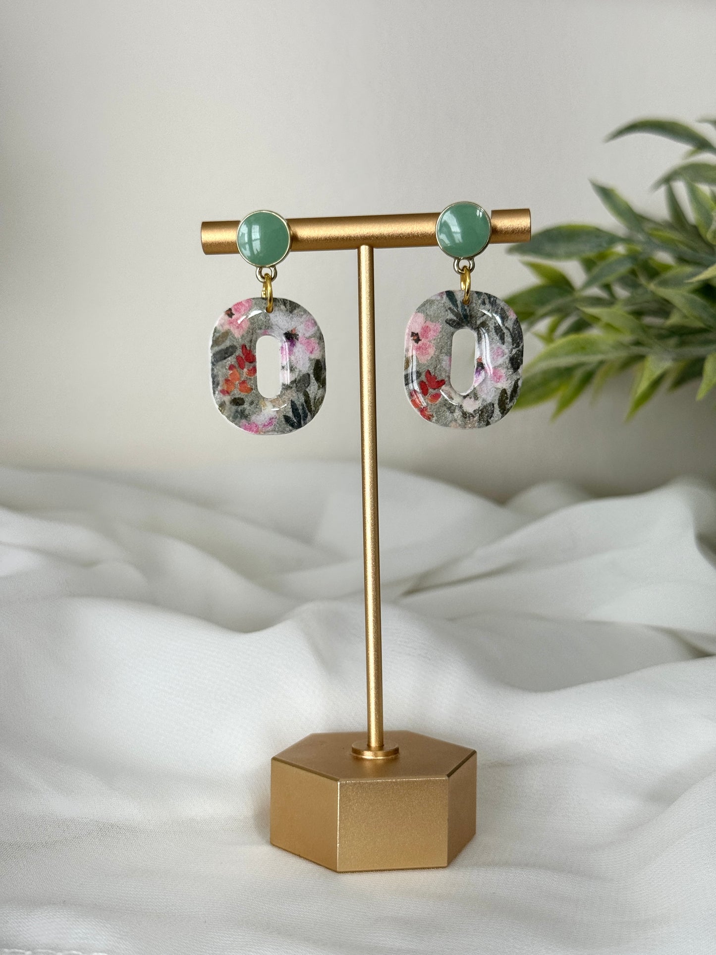 Green Flower Patterned Dangles