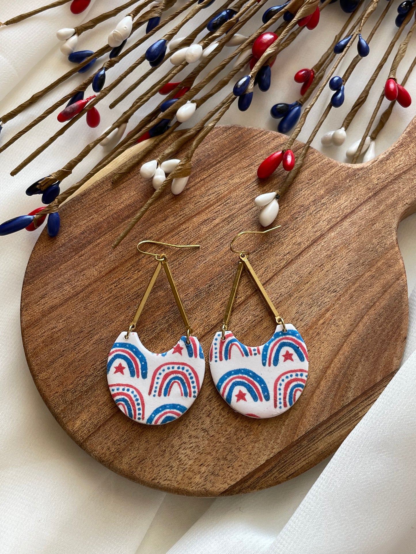 Red White and Blue Rainbow Patterned Dangles