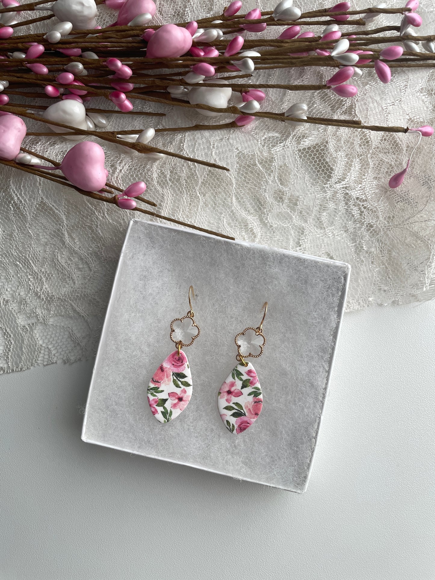 Dainty Pink Floral Dangles