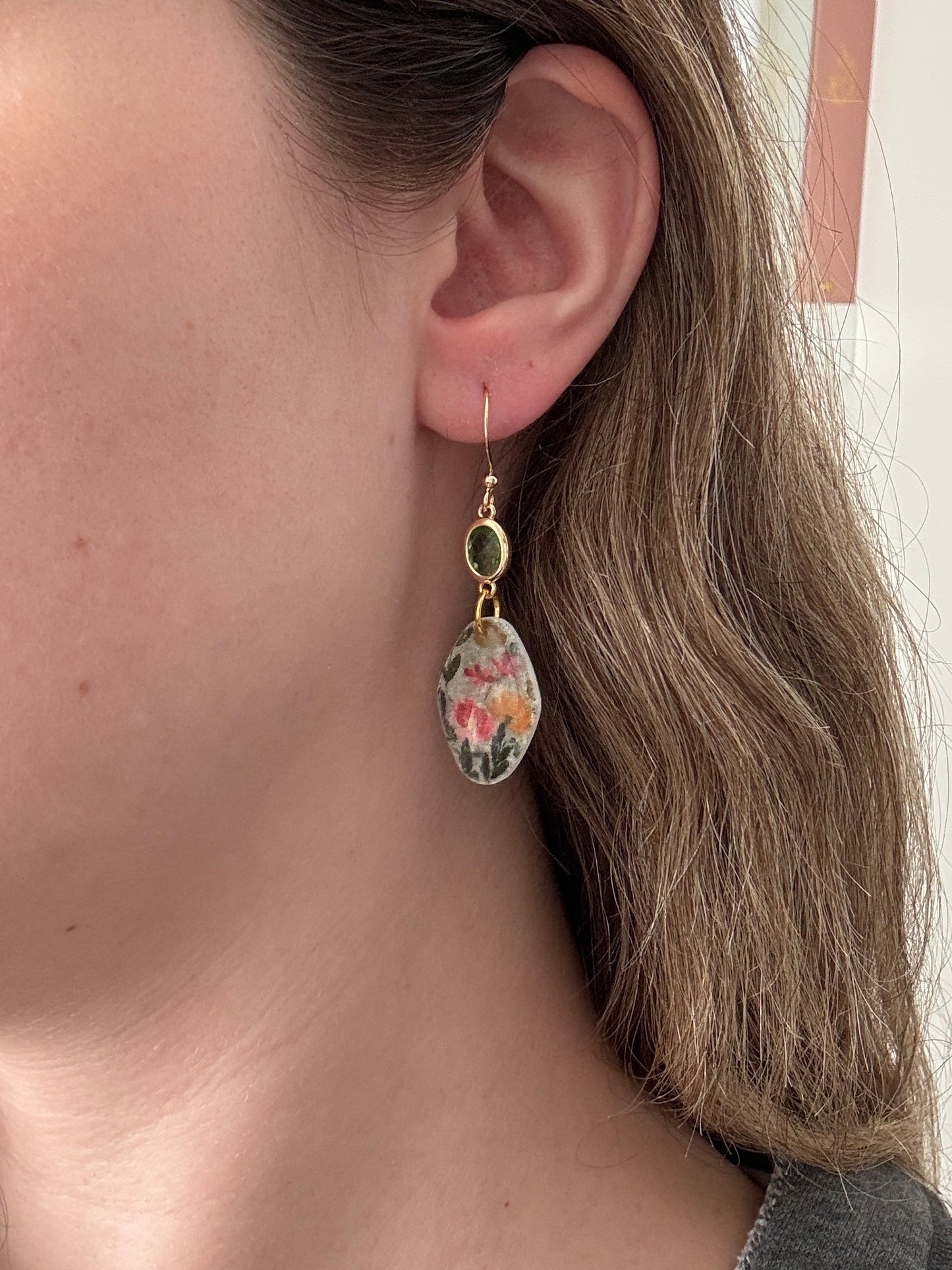 Green Flower Patterned Dangles
