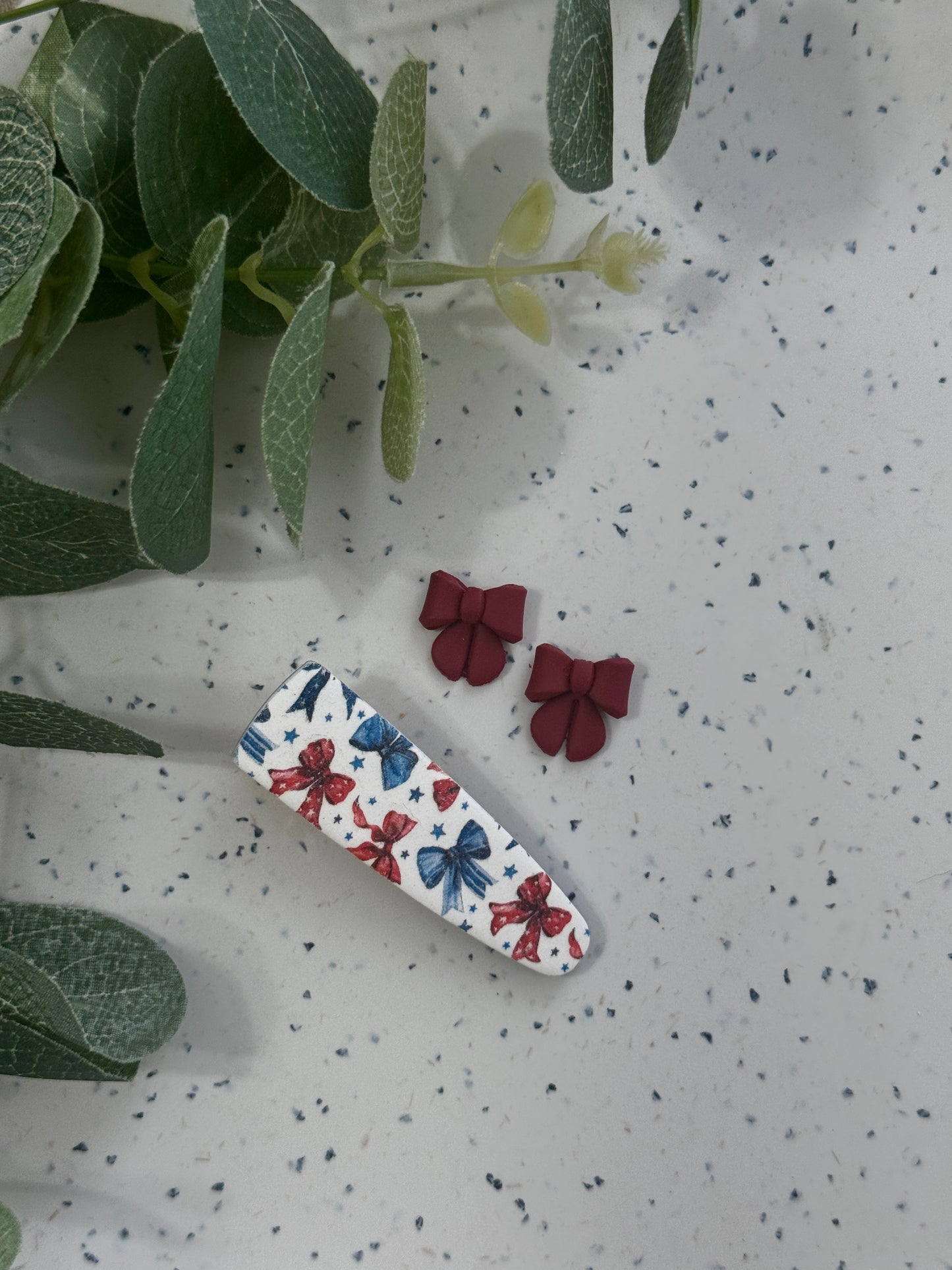 Patriotic Bow Hair Clip & Stud Duo
