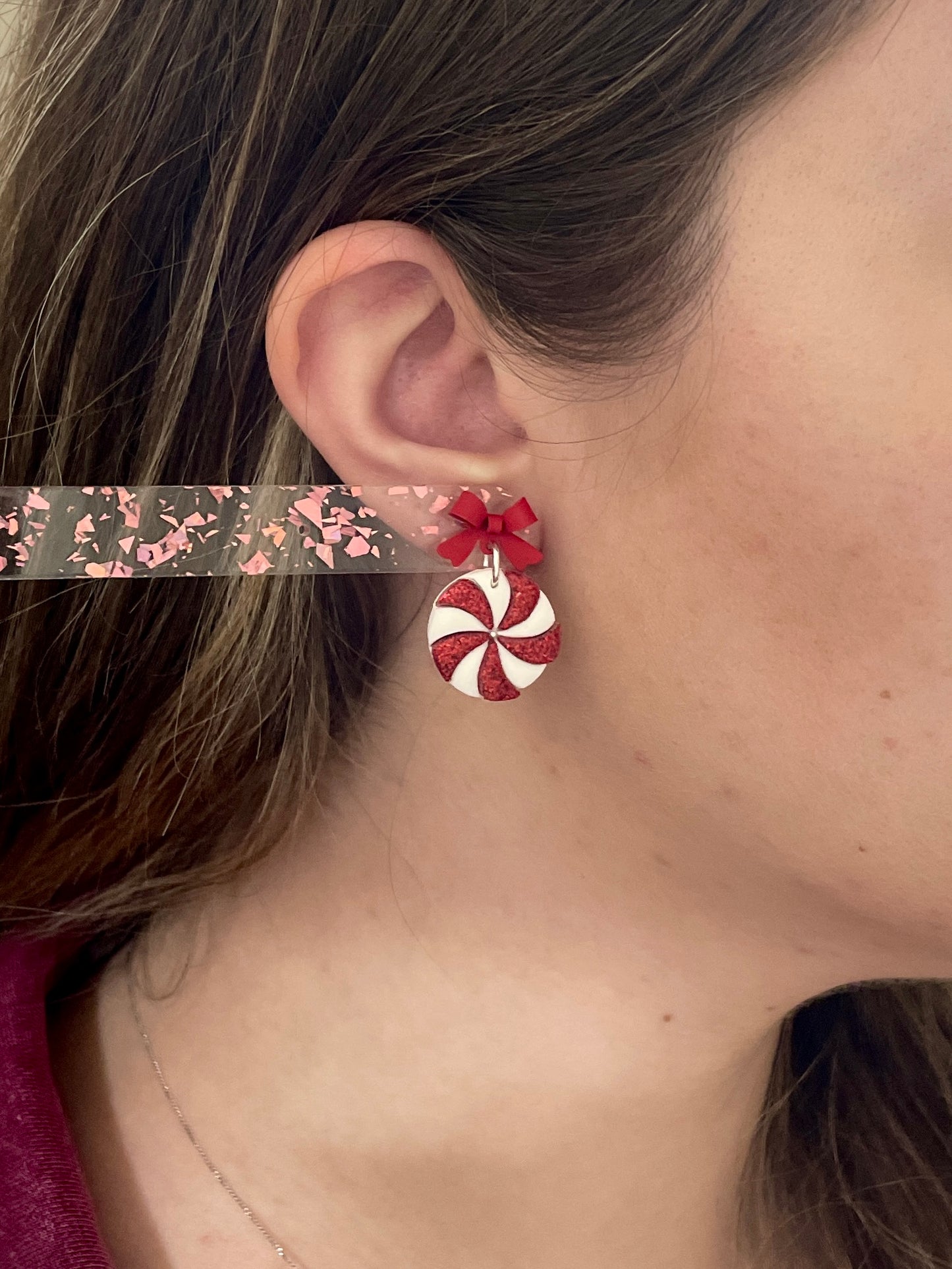 Peppermint Bow Dangles