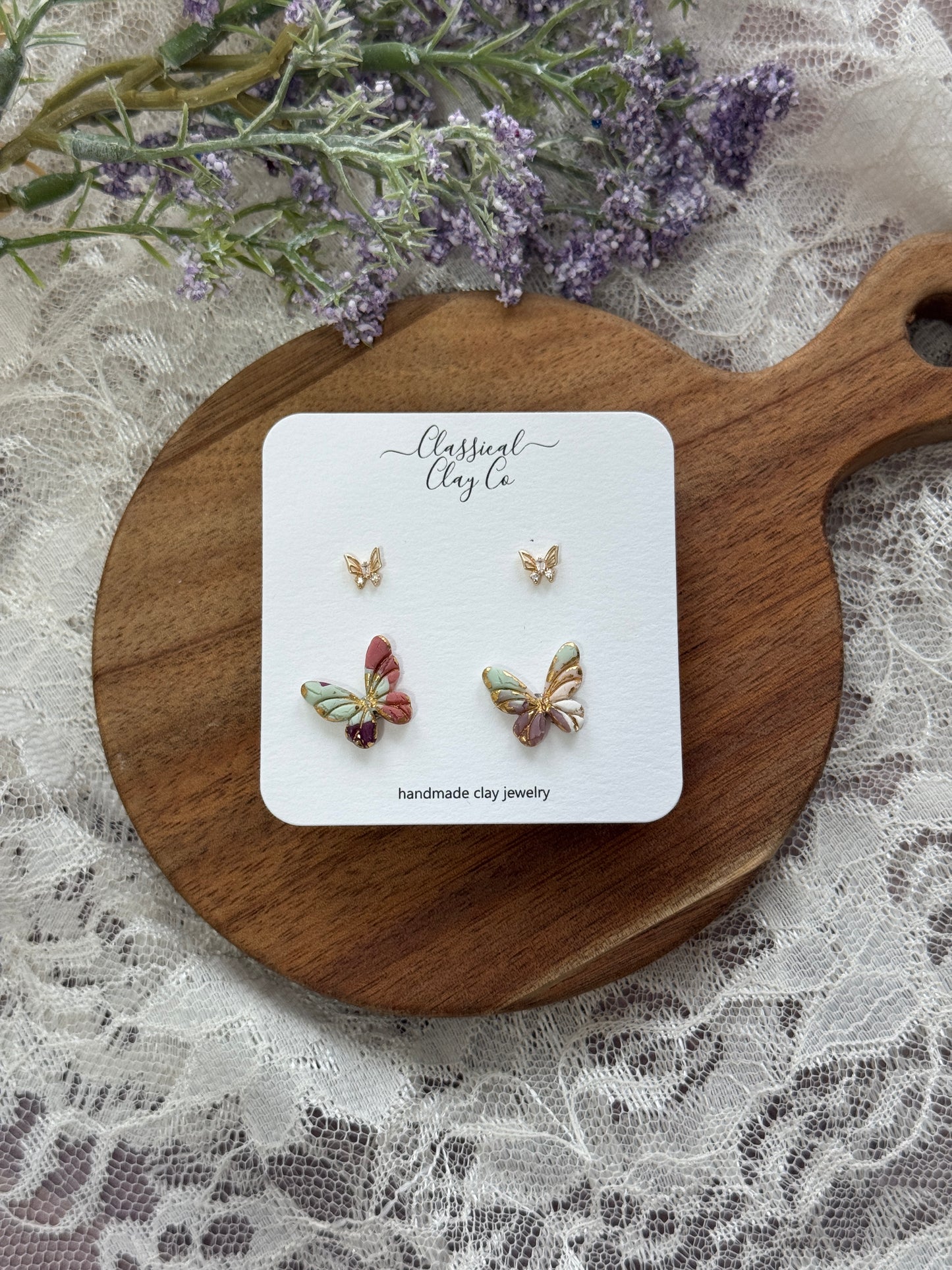 Spring Butterfly CZ Stud Duo