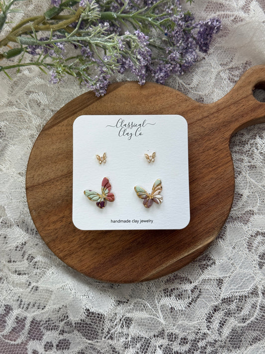 Spring Butterfly CZ Stud Duo