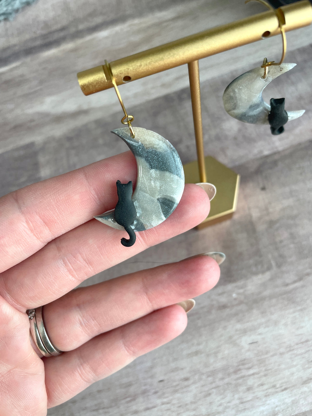 Cat on a Moon Dangles
