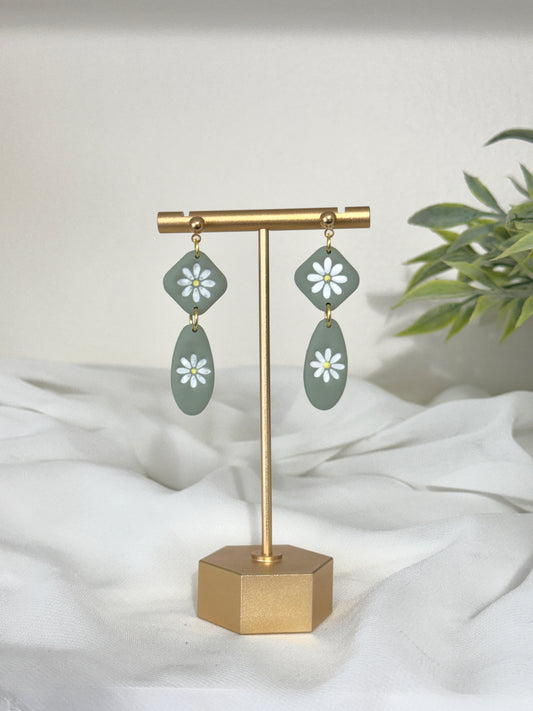 Green Daisy Dangles