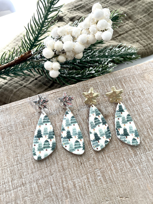 Tree Printed Dangles with Star Post
