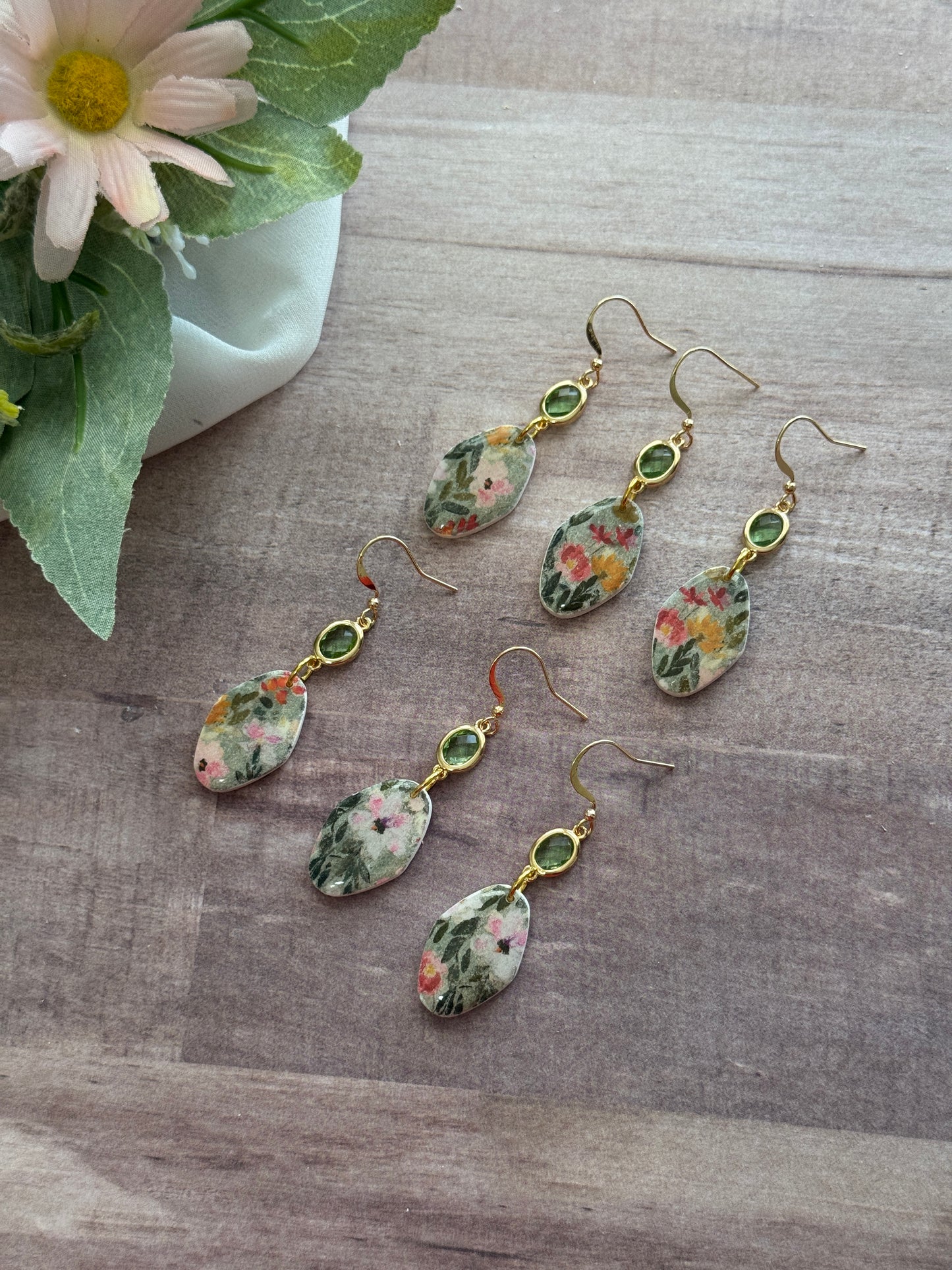 Green Flower Patterned Dangles