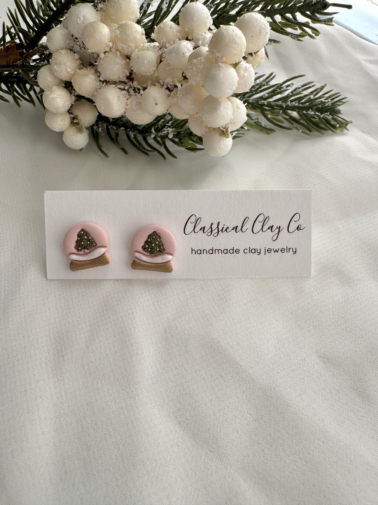Pink Snow Globe Studs