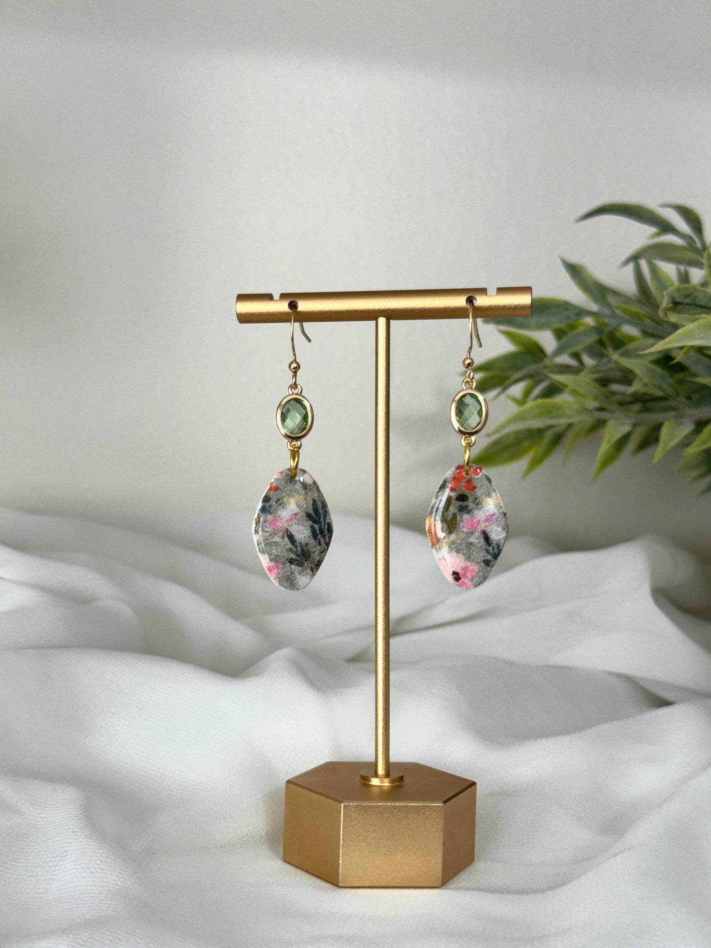 Green Flower Patterned Dangles