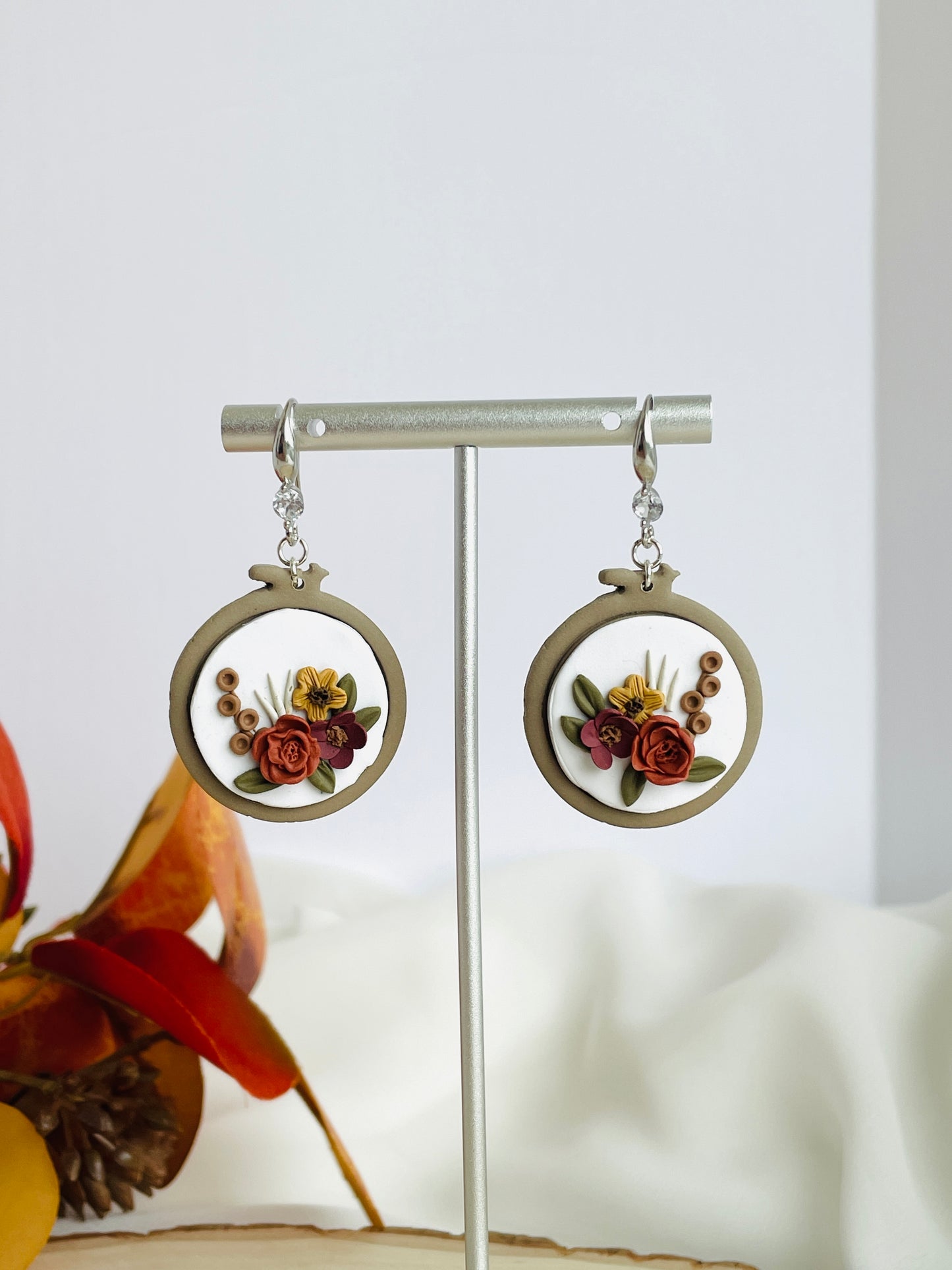 Autumn Floral Embroidery Hoop Dangles