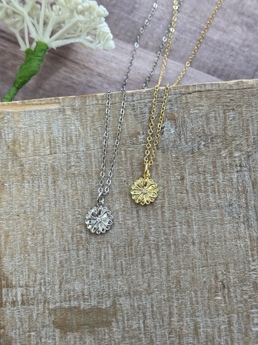 Dainty CZ Flower Necklace