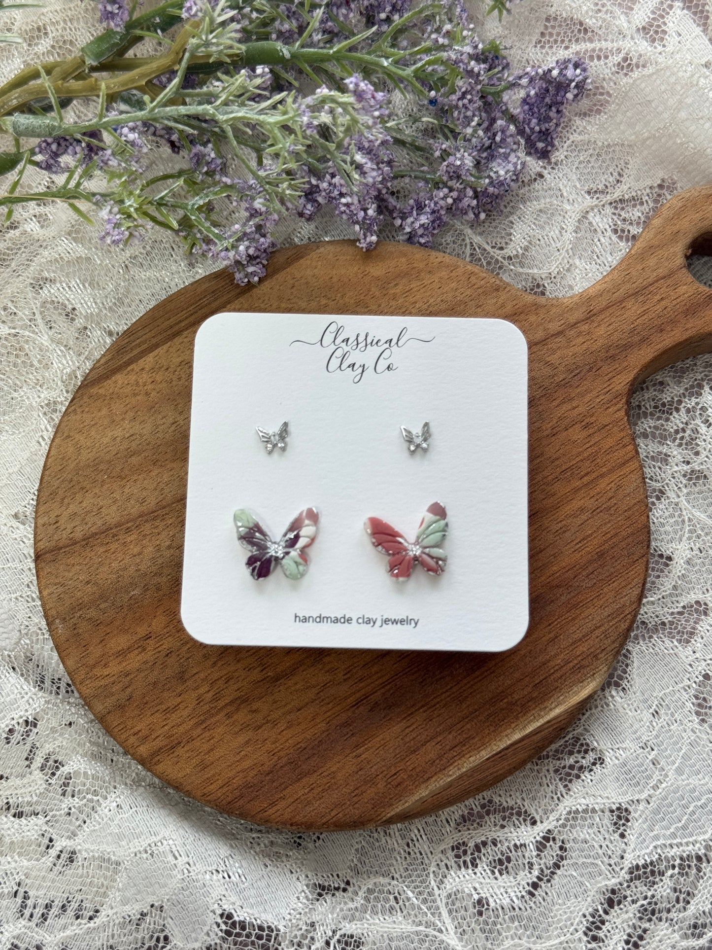 Spring Butterfly CZ Stud Duo