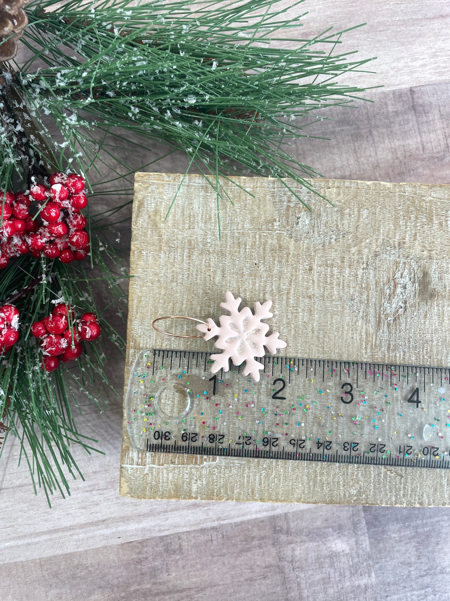 Pink Glitter Snowflake Hoops