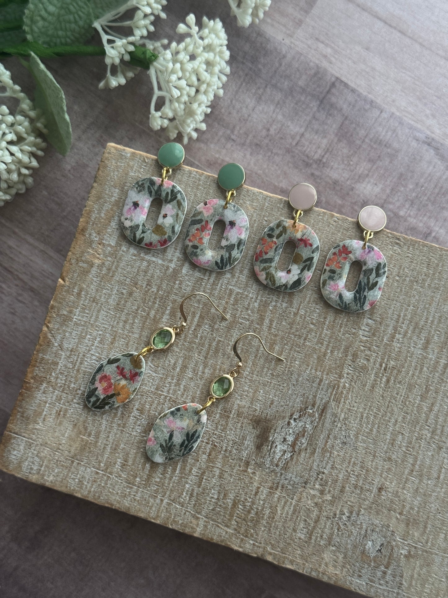 Green Flower Patterned Dangles
