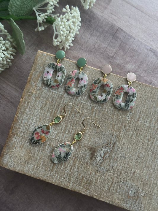 Green Flower Patterned Dangles