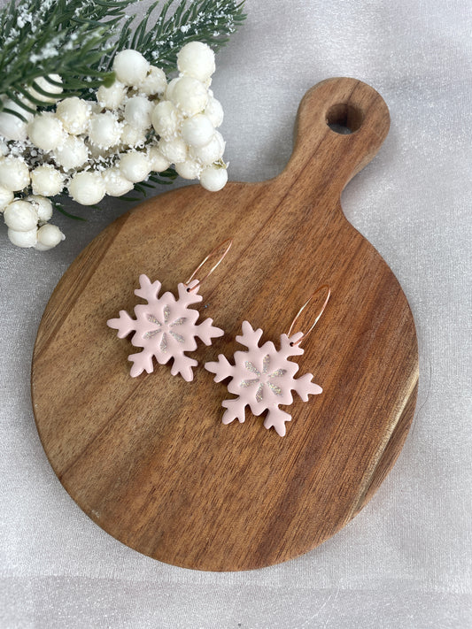 Pink Glitter Snowflake Hoops