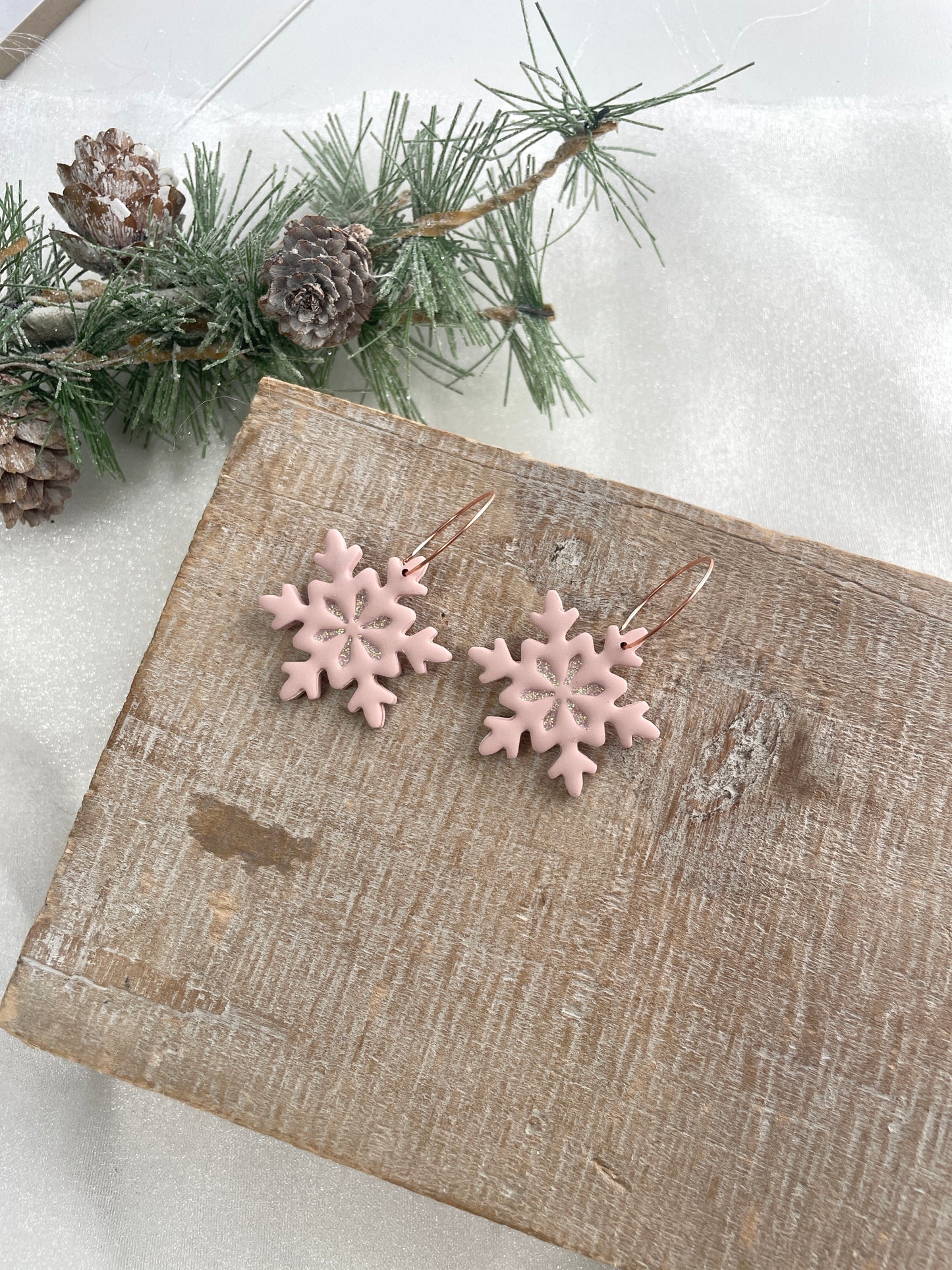 Pink Glitter Snowflake Hoops